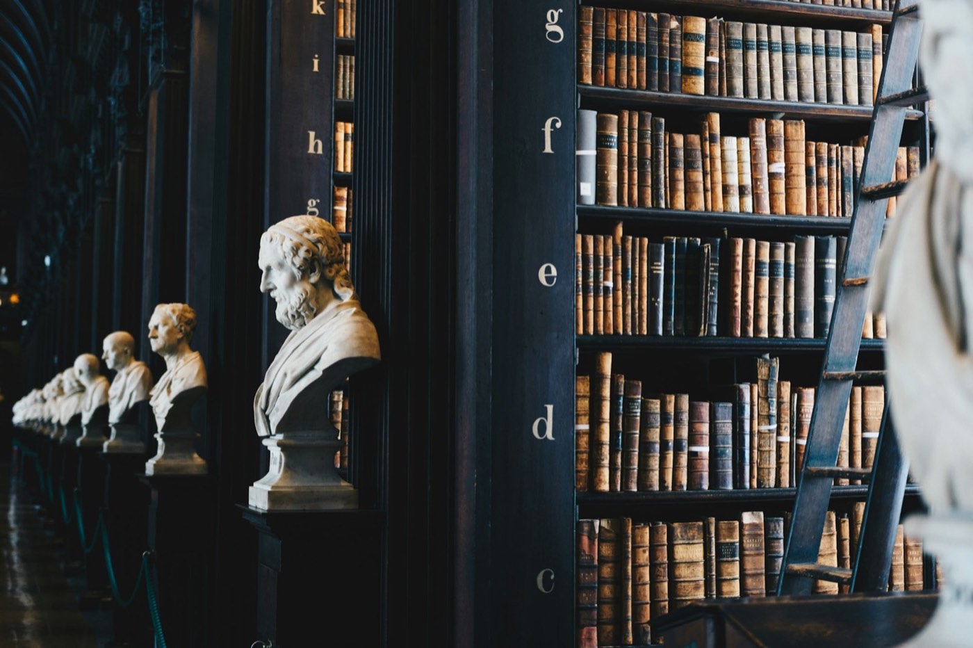 A traditional law library with rows of bound legal volumes